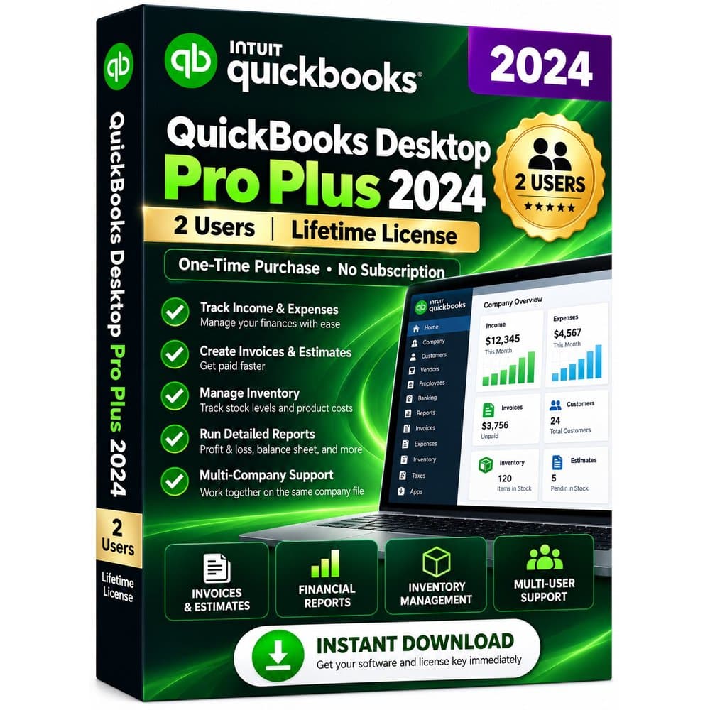QuickBooks Desktop Pro Plus 2024 – Authentic License (2 Users) | Guaranteed Activation