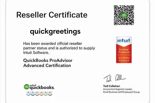 Intuit QuickBooks Authorized Reseller Certificate — QuickGreetings